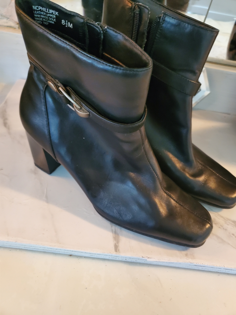 Nine & Co. Black Leather Ankle Booties with Buckle Accent - Picture 8 of 8